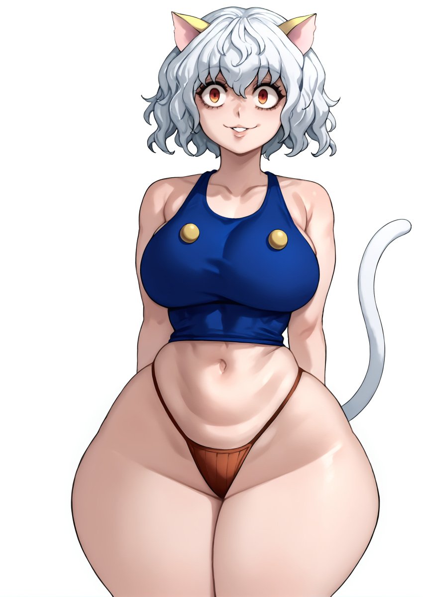 1girls 2024 2024s ai_generated animal_ears belly_button big_breasts breasts brown_panties cat_ears cat_girl cat_tail chimera_ant collarbone curly_hair curvy female female_focus female_only gardener_ai groin highleg_panties hourglass_figure humanoid hunter_x_hunter large_breasts lips messy_hair midriff navel navel_piercing neferpitou orange_eyes pale-skinned_female pale_skin panties pony_diffusion_(model) pony_diffusion_xl short_hair shounen_jump simple_background skimpy sleeveless solo stable_diffusion string_panties tank_top thick_thighs thighs thin_waist thong tight_clothing underwear villainess voluptuous wavy_hair white_background white_hair wide_hips