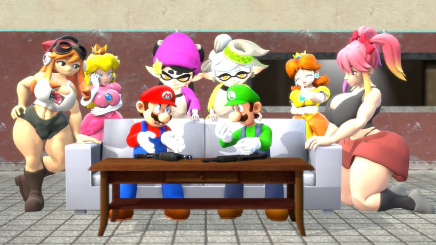 3d big_ass big_breasts callie_(splatoon) human_meggy idiotboxangel luigi marie_(splatoon) mario mario_(series) meggy_spletzer nintendo princess_daisy princess_peach saiko_bichitaru_(smg4) smg4 splatoon squid_sisters