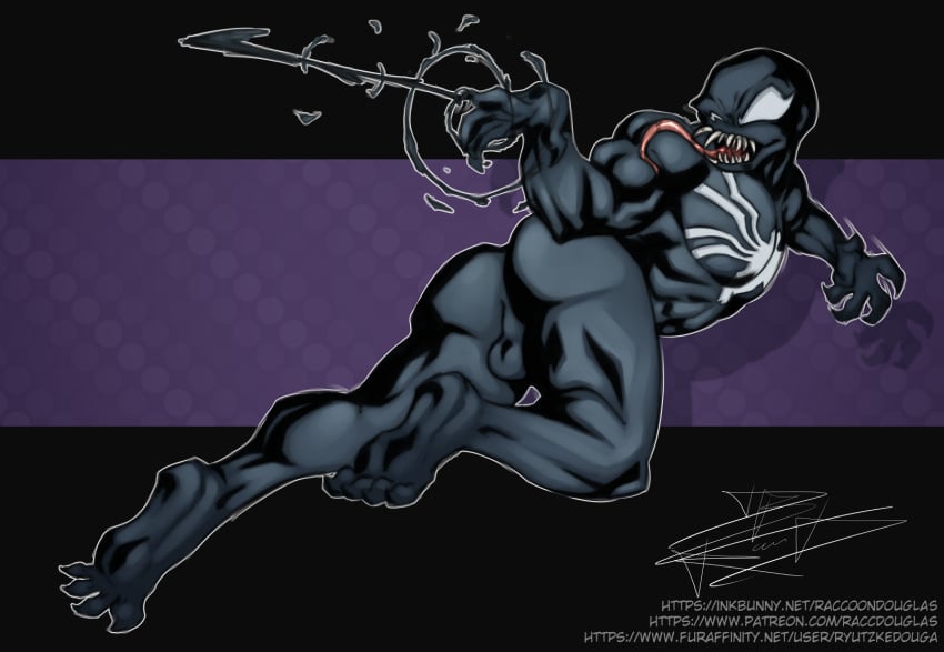 alien alien_humanoid ass balls better_version_at_paywall digital_media_(artwork) emblem empty_eyes genitals hi_res humanoid long_tongue looking_back male male_only marvel marvel_comics muscular muscular_male raccoondouglas rear_view sharp_teeth solo symbiote teeth tongue tongue_out venom_(marvel)