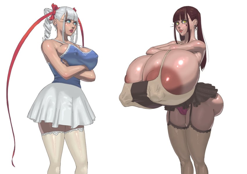 2girls big_breasts breasts breasts_bigger_than_head breasts_bigger_than_torso cleavage enormous_breasts female female_focus female_only giant_breasts gigantic_breasts huge_breasts hyper_breasts large_breasts massive_breasts tagme ura86200980