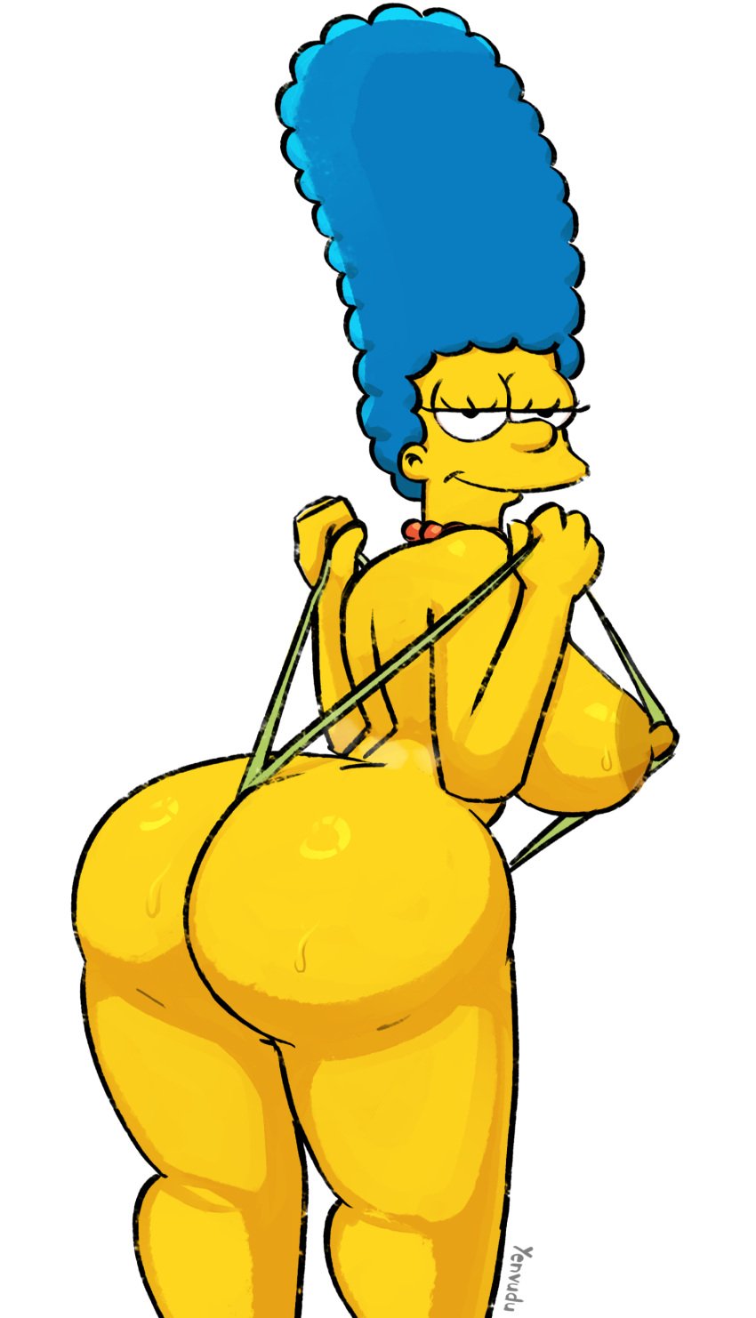 1girls 20th_century_fox 20th_century_studios alternate_version_available ass ass_focus bedroom_eyes blue_hair breast dat_ass disney fat_ass female female_only green_stripes huge_ass human large_ass looking_at_viewer marge_simpson milf mostly_nude nipple seductive seductive_look sling_bikini slingshot_bikini slingshot_swimsuit solo solo_female sweat sweating the_simpsons voluptuous voluptuous_female yellow_skin yenvudu