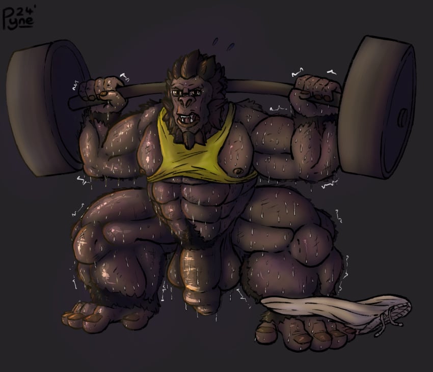 abs absurd_res ape barazoku biceps big_feet big_muscles big_penis black_body black_hair black_nipples black_skin blizzard_entertainment bodily_fluids bottomwear clothing exercise eyewear feet fingernails flaccid foreskin genitals glasses glistening glistening_body gorilla hair haplorhine hi_res huge_muscles hyper hyper_muscles male male_only mammal muscular nails nipples overwatch penis prehensile_feet primate pyne_(artist) shaking shirt shorts solo struggling sweat tank_top teeth thigh_muscles toenails toes topwear wardrobe_malfunction weightlifting white_bottomwear white_clothing white_shorts winston_(overwatch) workout yellow_clothing yellow_shirt yellow_tank_top yellow_topwear