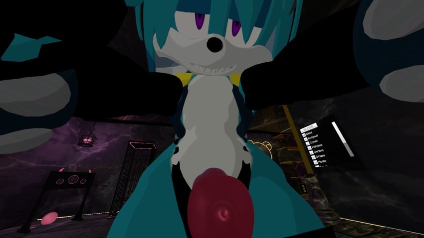 ambiguous_pov blue_fur femboy hand_on_head hands_on_head imminent_oral kitsunami_the_fennec knot latex_gloves latex_thighhighs male moonpale2k panties penis_out pov pov_crotch sonic_(series) taker_pov thigh_highs vrchat