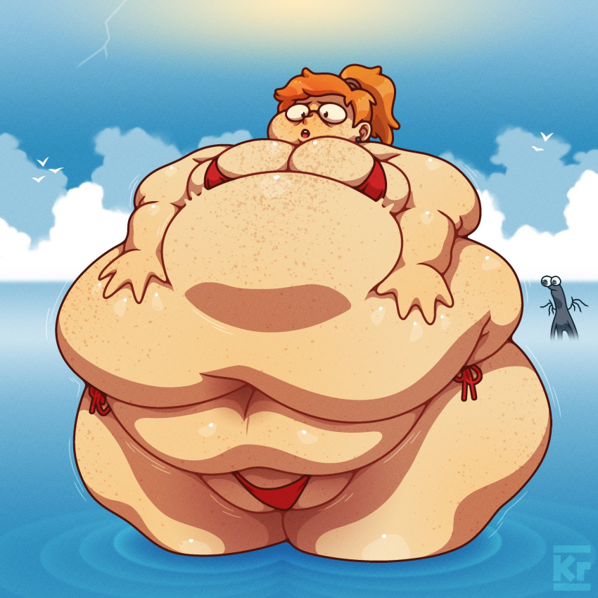 1girls auburn_hair big_breasts bikini chubby chubby_female female female_focus glasses huge_belly jeremy_(smiling_friends) krimdelakrimxon massive_belly morbidly_obese overweight overweight_female plump smiling_friends zoey_(smiling_friends)