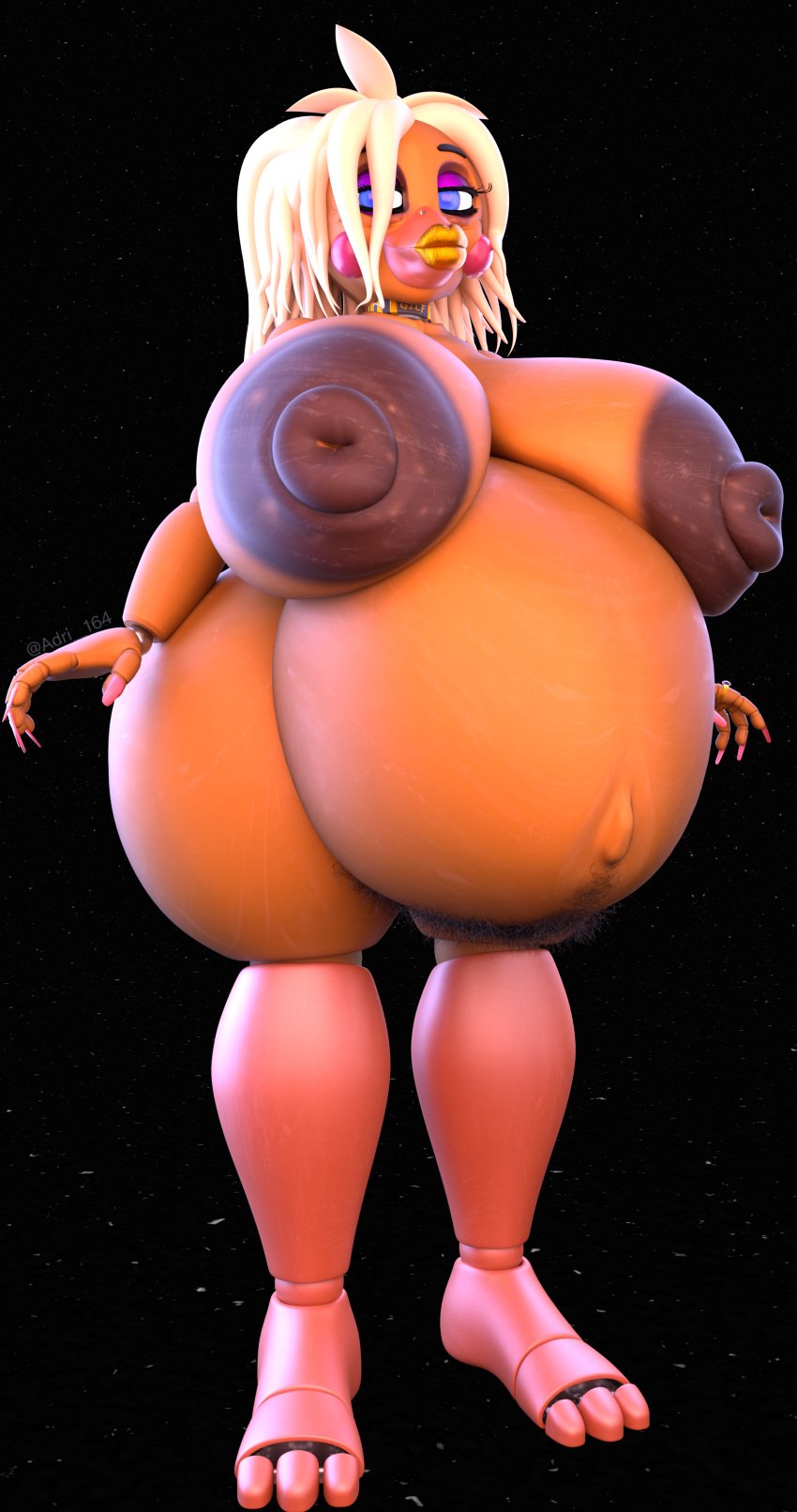 3d 3d_(artwork) absurd_res adri164 animatronic anthro areola avian beak belly big_belly big_breasts big_nipples bird breast_squish breasts brown_areola chicken colored_nails feet female five_nights_at_freddy's five_nights_at_freddy's_2 galliform gallus_(genus) gigantic_breasts gilf_toy_chica hairy hi_res hyper_belly lipstick long_nails looking_at_viewer machine makeup mature_female nails navel nipples orange_feet phasianid pink_nails pregnant pubes robot scottgames slightly_chubby smile solo squish toy_chica_(fnaf) yellow_body