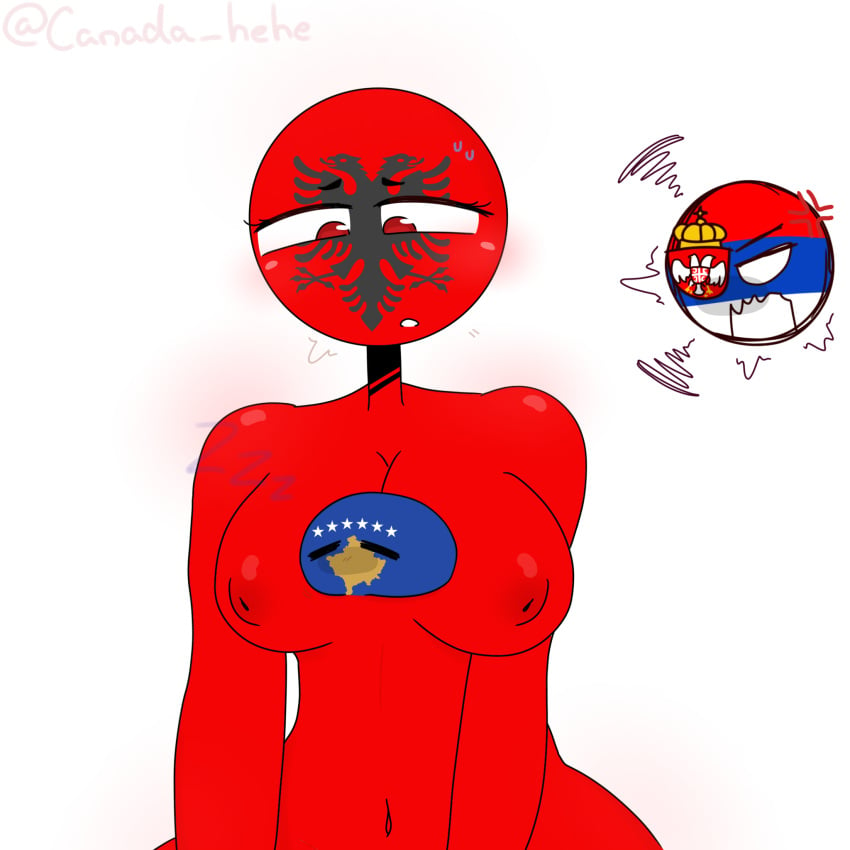 albania_(countryhumans) belly_button big_breasts breast_pillow breasts countryballs countryhumans countryhumans_girl cute cute_female cute_girl head_on_breast kosovo_(countryhumans) mommy red_areola red_body red_nipples serbia_(countryhumans) sleeping sleeping_on_breasts soft_breasts thick_thighs xx.canada.xx