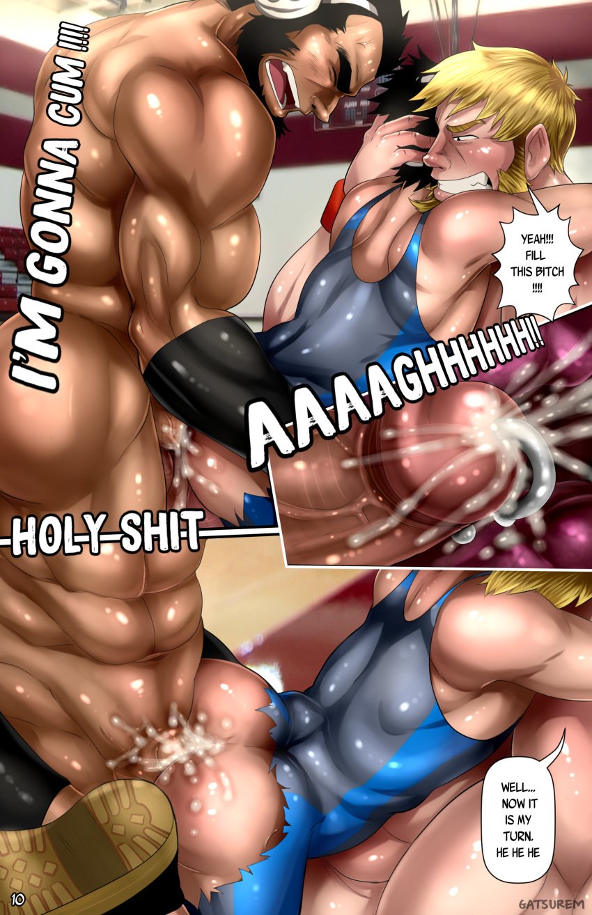 anal anal_sex ass balls bara biceps big_balls big_dom_small_sub big_penis clothing comic cum cum_in_ass cum_inside dominant dominant_male domination english_text erection ferbit gatsurem gay gay_anal gay_domination gay_sex genital_fluids male male/male male_only male_penetrated male_penetrating_male manly mohawk mohawk_(hairstyle) muscular_male nude orgasm pecs penetration penis sex size_difference sportswear text tight_clothing