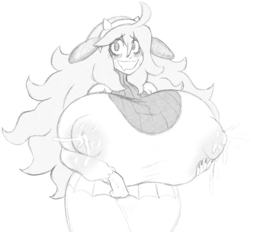 1girl 1girls @_@ big_breasts big_hair blush blushing breasts breasts_bigger_than_head dress embarrassed embarrassed_female female female_focus female_only hex_maniac holding_breast holding_breasts huge_breasts huge_hair kentayuki lactating lactation lactation_through_clothes lactation_without_expressing leaking leaking_milk long_hair massive_breasts milk milk_leaking nervous nervous_expression nervous_face nervous_female nervous_smile nervous_sweat nipple_bulge projectile_lactation supporting_breasts wet wet_clothes wet_clothing wet_shirt wide_hips