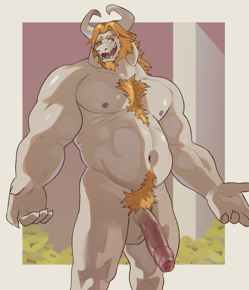 5_fingers anthro asgore_dreemurr balls beard digital_drawing_(artwork) digital_media_(artwork) facial_hair fingers foreskin genitals glans hair hi_res horn humanoid_genitalia humanoid_penis male musclegut muscular muscular_anthro muscular_male navel niku405 penis pubes solo standing undertale_(series) white_body