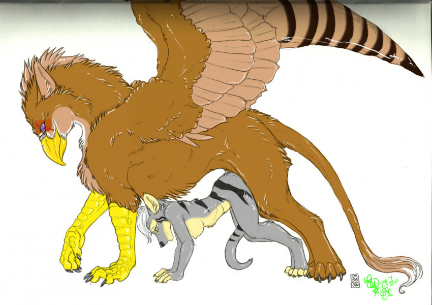 2010 anthro anthro_on_feral avian beak breasts female feral fur gryphon interspecies male mammal marsupial nude plain_background serpy sex shinigamigirl size_difference straight thylacine vex_windarian white_background wings wintersnowolf zoophilia