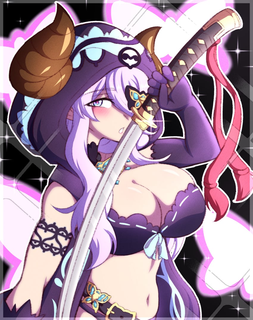 big_breasts blue_eyes female granblue_fantasy granblue_fantasy_versus jodles7 midriff narmaya_(granblue_fantasy) sword tummy