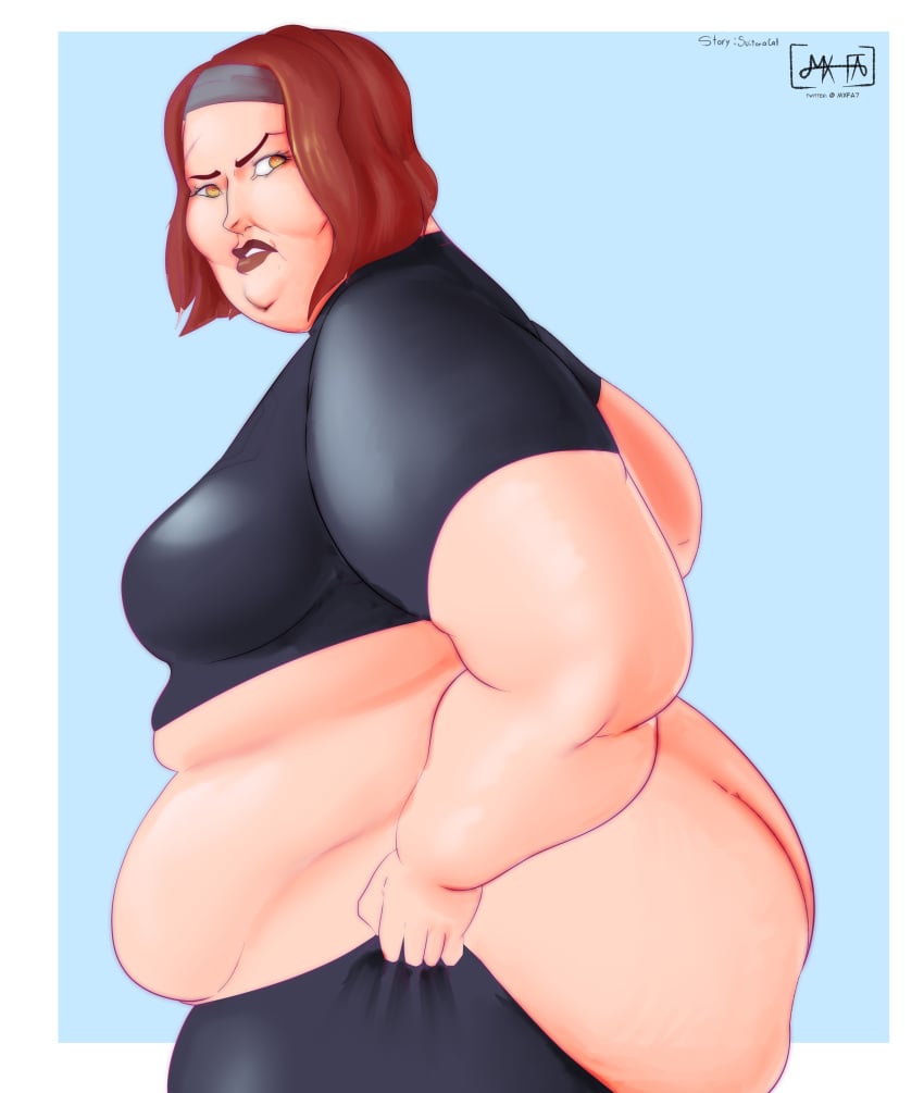 1girls ass bbw big_ass bo-katan_kryze fat fat_ass female female_only huge_ass mx-fa overweight overweight_female red_hair solo solo_female star_wars struggling_to_fit thick_thighs