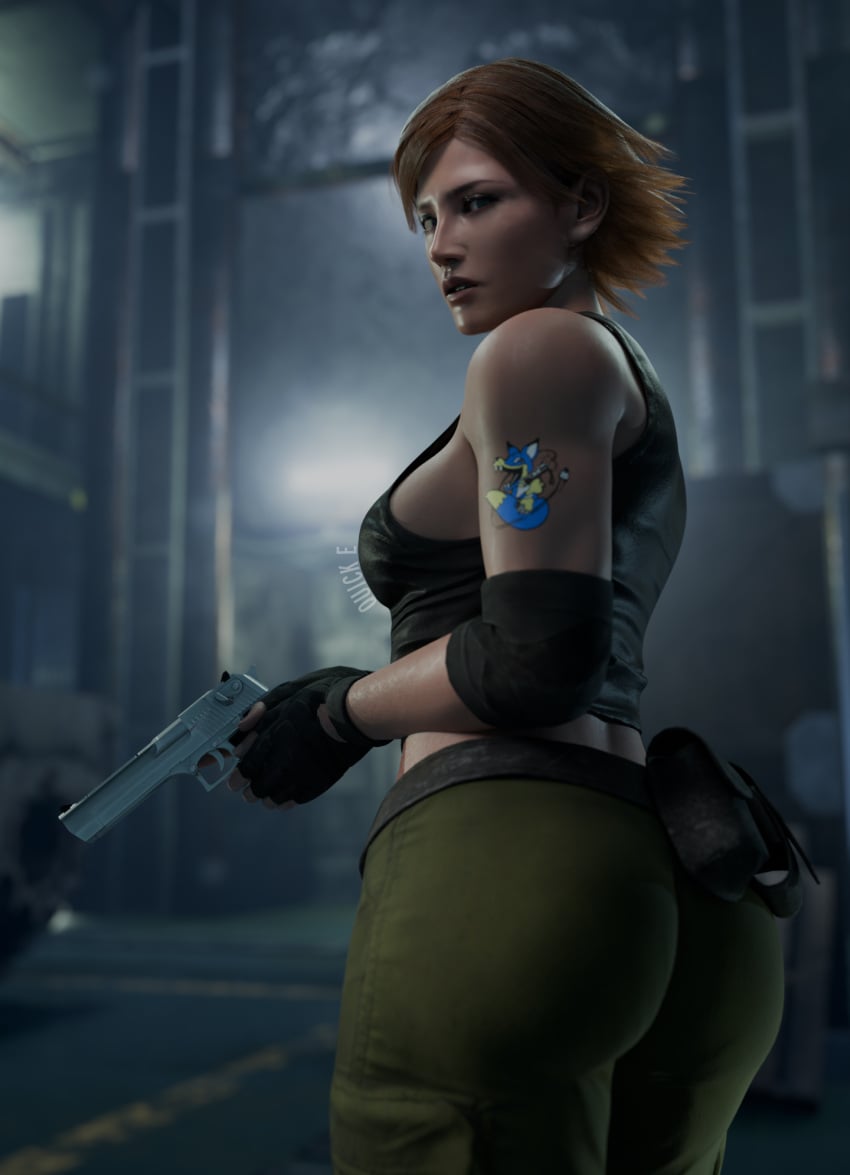 3d ass ass_focus fully_clothed meryl_silverburgh metal_gear metal_gear_solid quick_e tagme