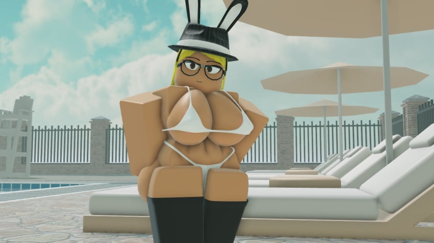 1girls 3d artist_request big_breasts bikini bunny_ears fedora roblox robloxian source_request tagme