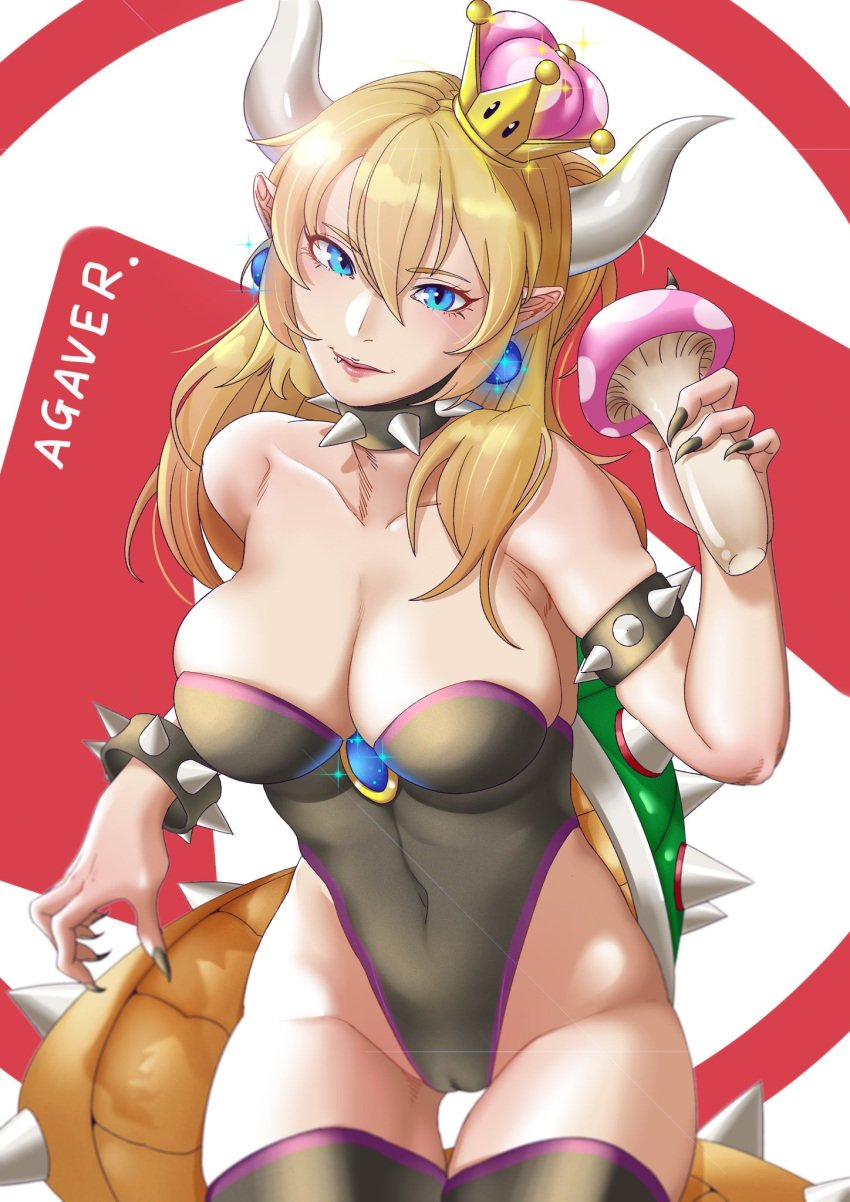 1girls agaver big_ass big_breasts blonde_hair bowsette cameltoe cleavage curvy curvy_figure female female_only light-skinned_female mario_(series) nintendo princess_peach thick_thighs toad_(mario)