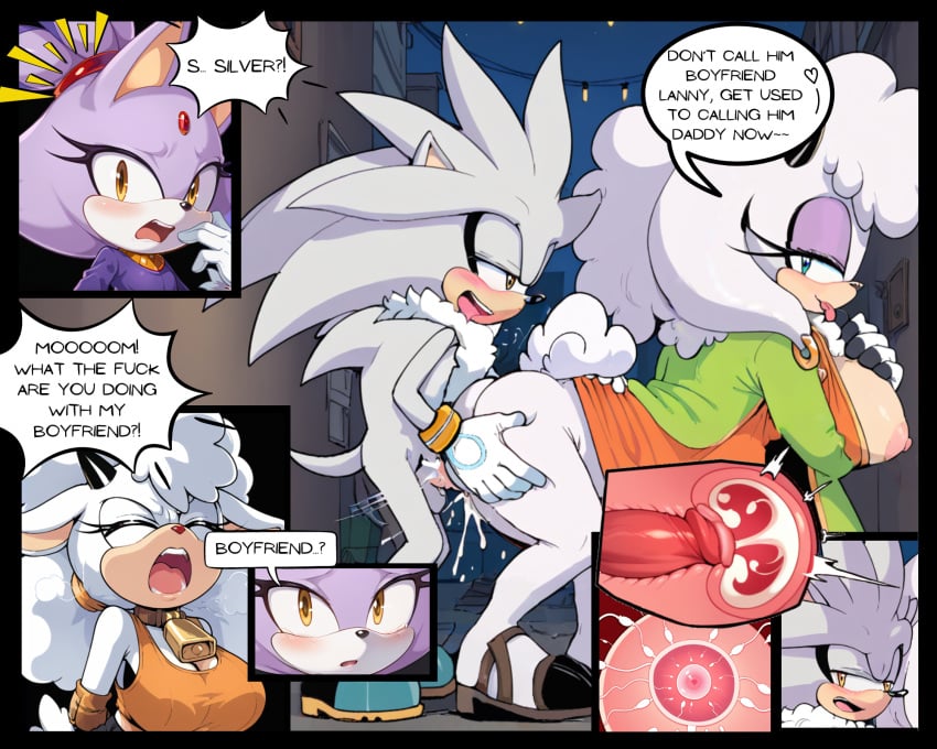 ai_generated anthro blaze_the_cat clothed_sex clothing comic cum cum_inside furry impregnation lanolin's_mother_(sonic) lanolin_the_sheep large_breasts silver_the_hedgehog sonic_(series) sonic_the_hedgehog_(series) x-ray