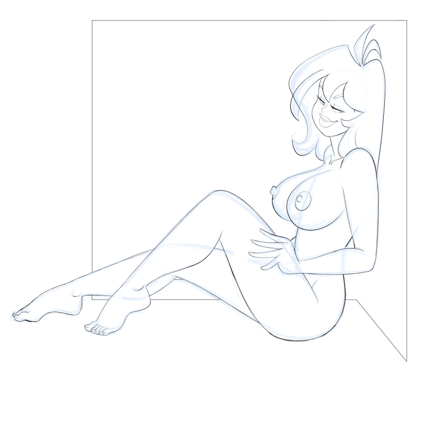 bedroom_eyes breasts female jab mark_kleanup monochrome nude pinup sketch vee_(damp_owl)