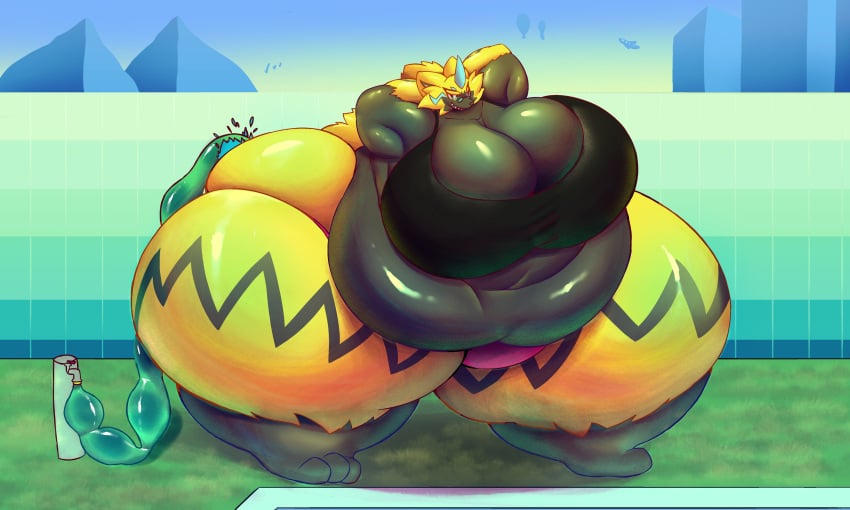 ayaxstudio big_ass big_breasts breasts bubble_butt chubby cleavage female furry huge_ass huge_breasts pokemon pokemon_(species) thick_thighs water_inflation wide_hips zeraora