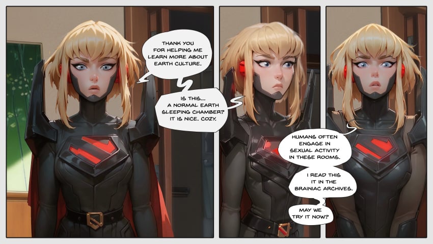 adult_swim ai_generated blonde_hair blue_eyes comic english_text kara_zor-el my_adventures_with_superman speech_bubble stupidhornyai supergirl supergirl_(my_adventures_with_superman) toonami