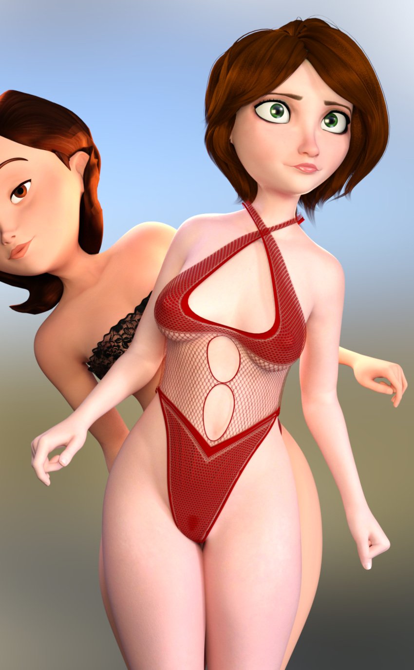 2girls 2milfs 3d 3d_(artwork) aunt aunt_cass big_breasts big_hero_6 big_thighs bikini brown_eyes cass_hamada crossover curvaceous curvy curvy_female curvy_figure disney female female_only green_eyes helen_parr hips hourglass_figure light-skinned_female light_skin marvel marvel_comics milf multiple_girls one-piece_swimsuit pixar pixar_mom swimsuit the_incredibles thighs vtemp