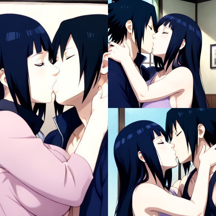 1boy ai_generated big_breasts black_hair cheating collage deep_kissing female french_kiss hyuuga_hinata kissing large_breasts long_hair multiple_views naruto naruto_(series) naruto_shippuden ntr sasuke_uchiha tongue_kiss