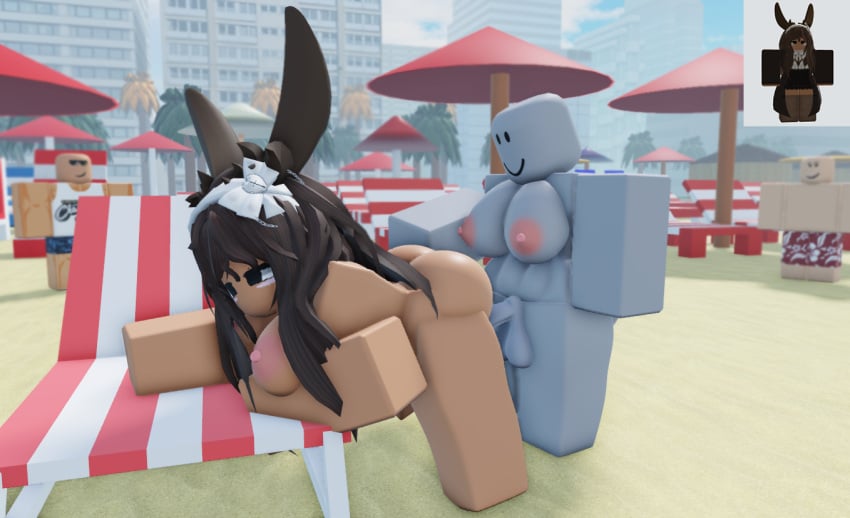 1futa 1girls 3d areolae ass balls beach beach_background beach_chair beach_sex big_ass big_breasts big_penis breasts bunny_ears dummy_(roblox) futa_on_female futa_with_female futanari ninjashyper2 nipples outside penis public public_sex reference_image request roblox roblox_avatar robloxian sand self_upload tagme