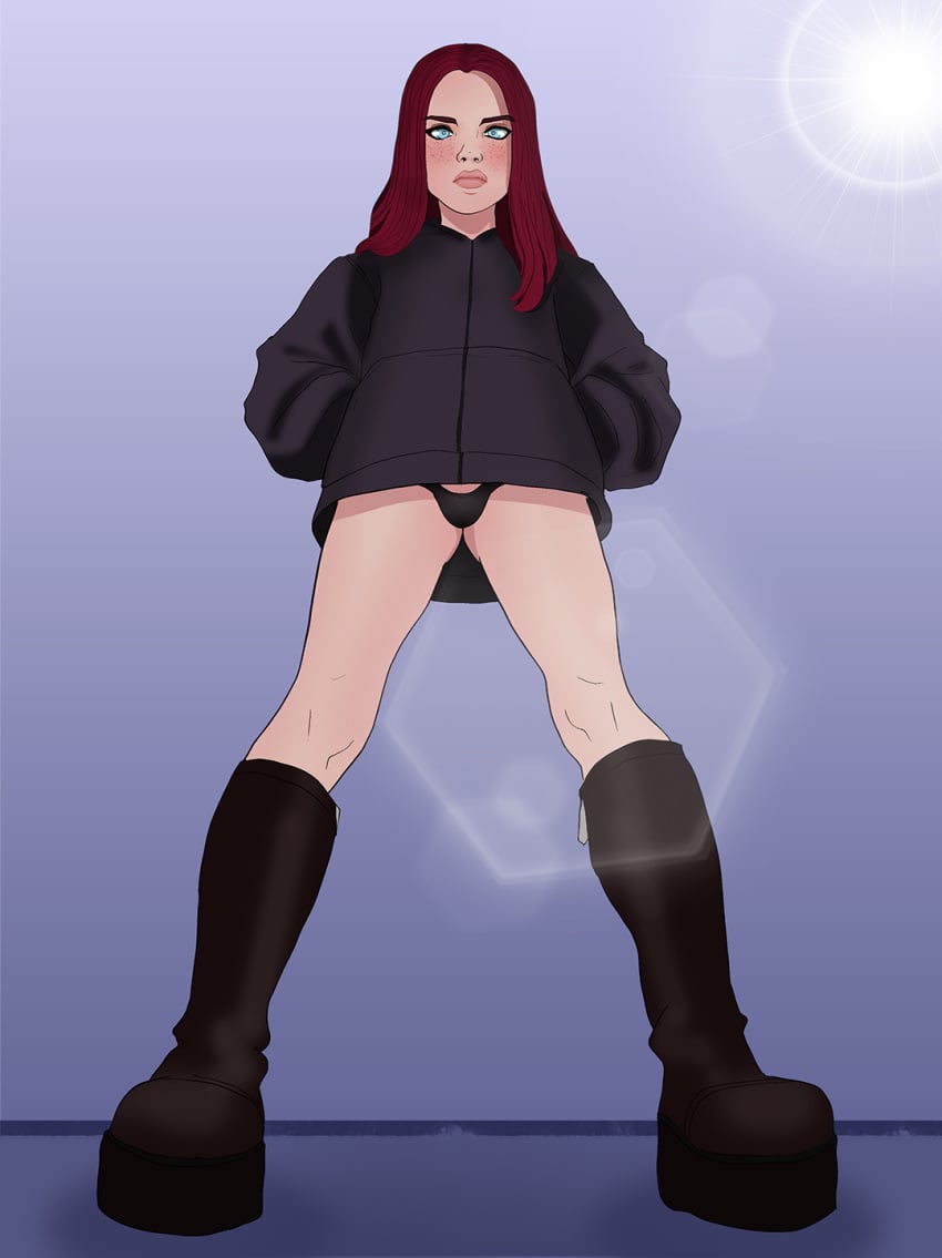 1girls aurel_cham female female_only goth goth_girl hoodie original original_artwork original_character panties red_hair softcore