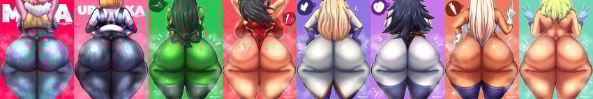 6+girls 8girls artist_name ashido_mina ass ass_focus behind_view below_view big_ass big_breasts black_hair blonde_hair breasts brown_hair bubble_butt chin_length_hair clothing dark-skinned_female dark_skin dat_ass fat_ass female female_only freckles gloves green_hair hands_on_hips hero_costume hero_outfit_(mha) heroine huge_ass large_ass large_breasts legwear long_hair massive_ass middle_finger midnight_(my_hero_academia) mina_ashido miruko momo_yaoyorozu mount_lady musk musk_clouds my_hero_academia nude nude_female ochako_uraraka ochako_uraraka_(hero_outfit) pale-skinned_female pale_skin penpen_(artist) pink_hair pink_skin rear_view rumi_usagiyama schoolgirl shonen_jump short_hair shueisha sideboob skin_tight slap_mark solo spank_marks spankable_ass steam superheroine sweat sweaty_ass sweaty_body teenage_girl teenager thick_ass thick_thighs thighhighs thunder_thighs tooru_hagakure tooru_hagakure_(visible) tsuyu_asui twitter_link v_sign weekly_shonen_jump weekly_shounen_jump white_hair wide_hips yuu_takeyama