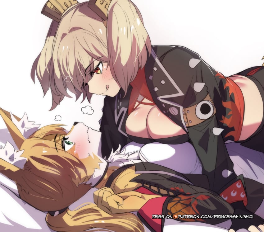 2girls animal_ears anthro anthro_on_human ass assertive_female bed big_ass big_breasts big_thighs black_fur blonde blonde_hair blonde_hair_female blush blushing boobs breast_squeeze breasts burnice_white butt cat_humanoid catgirl clothed clothes clothings double_ponytail feline feline_humanoid female female_focus female_only fit fit_female fur furry furry_on_human green_eyes huge_breasts human_on_anthro human_on_furry lesbian licking_own_lips nervous orange_body orange_eyes orange_fur orange_hair princesshinghoi pulchra_(zenless_zone_zero) pulchra_fellini shorts steamy_breath tagme tail thick_hips thick_thighs thighs tits twintails white_body white_fur wide_hips yellow_eyes yuri zenless_zone_zero