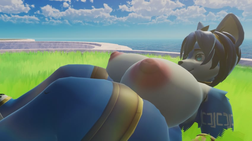 anthro big_breasts casual_nudity krystal krystal_(star_fox) nipples outdoors star_fox vrchat vrchat_avatar vrchat_model