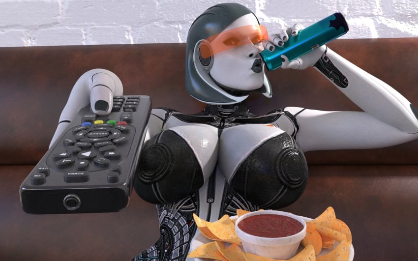 1girls 3d big_breasts breasts chips_(food) drinking edi female mass_effect meme remote robot robot_girl