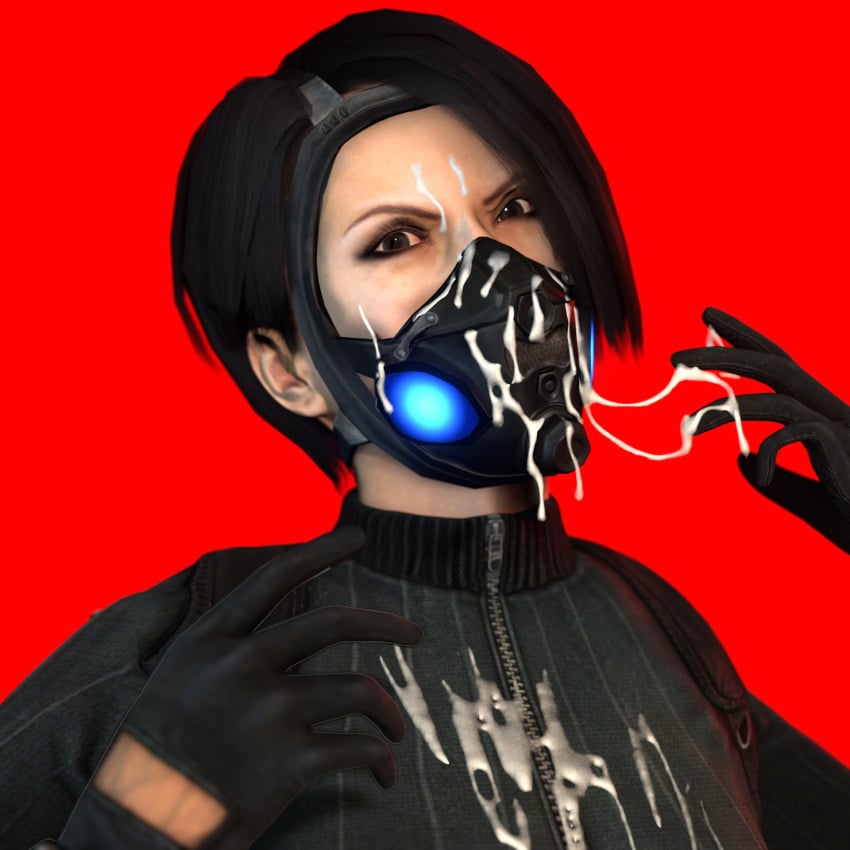 1girls 3d angry annoyed asian asian_female black_hair capcom christine_yamata clothed clothing cum cum_on_clothes cum_on_mask female female_only gas_mask gloves grey_eyes koyz3d mask resident_evil resident_evil_operation_raccoon_city solo solo_female