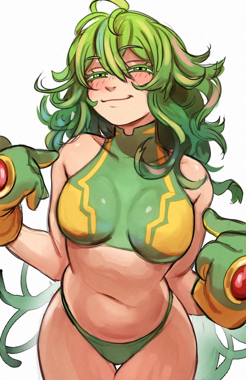 1girls boku_no_hero_academia breasts female female_focus female_only green_eyes green_hair hi_res kirtome large_breasts light-skinned_female light_skin looking_at_viewer midriff my_hero_academia my_hero_academia_(finale) smile solo thighs tooru_hagakure tooru_hagakure_(post-timeskip) tooru_hagakure_(visible) wide_hips