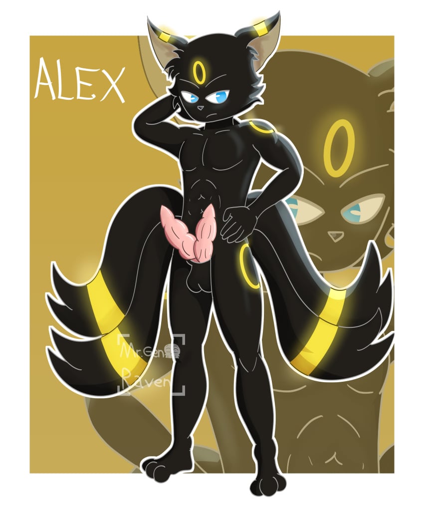 2_penises absurd_res animal_genitalia animal_penis anthro balls black_body black_fur canid canine digital_media_(artwork) diphallia diphallism eeveelution erection fur generation_2_pokemon genitals hi_res looking_at_viewer male mammal mrgenoraven multi_genitalia multi_penis nintendo nude penis pokemon pokemon_(species) simple_background solo tail umbreon