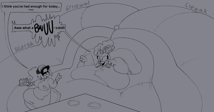 burp burping cake fat fat_ass female gulpgoon meat_wall_(body_type) overweight_female vanessa_(fnaf) vanny_(fnaf) weight_gain