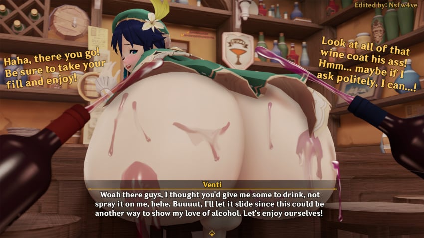 1boy 3d alcohol ass ass_bigger_than_head ass_bigger_than_torso ass_focus ass_out atool balls big_ass black_hair bottom_heavy bottomless bubble_butt clothing dat_ass fat_ass femboy genshin_impact huge_ass hyper hyper_ass indoors large_ass looking_at_viewer looking_back male male_only massive_ass oakensfm png sitting sitting_on_chair tavern thick_ass venti_(genshin_impact) woodworksfm