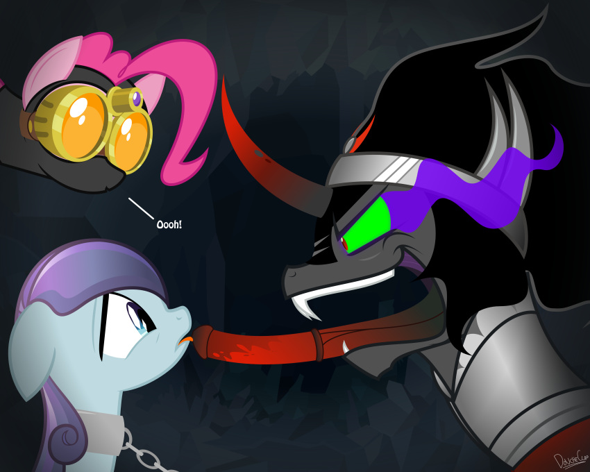 chains crystal_pony doucheclop equine fangs fellatio female french_kiss friendship_is_magic horn horse king_sombra_(mlp) male my_little_pony night oral oral_sex penis pinkie_pie_(mlp) pony sex straight teeth unicorn vision