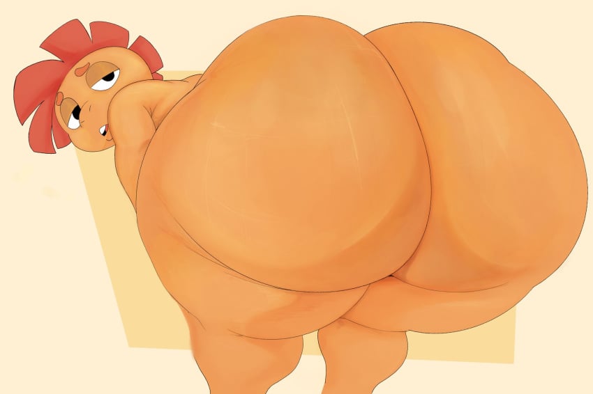 1boy 2025 anthro anthro_only ass ass_bigger_than_head ass_focus black_eyes bubble_butt giant_ass half-closed_eyes huge_ass looking_back mohawk mohawk_(hairstyle) open_mouth orange_skin pokemon pokemon_(species) pokemon_bw red_hair scrafty simple_background solo thick_thighs wide_hips