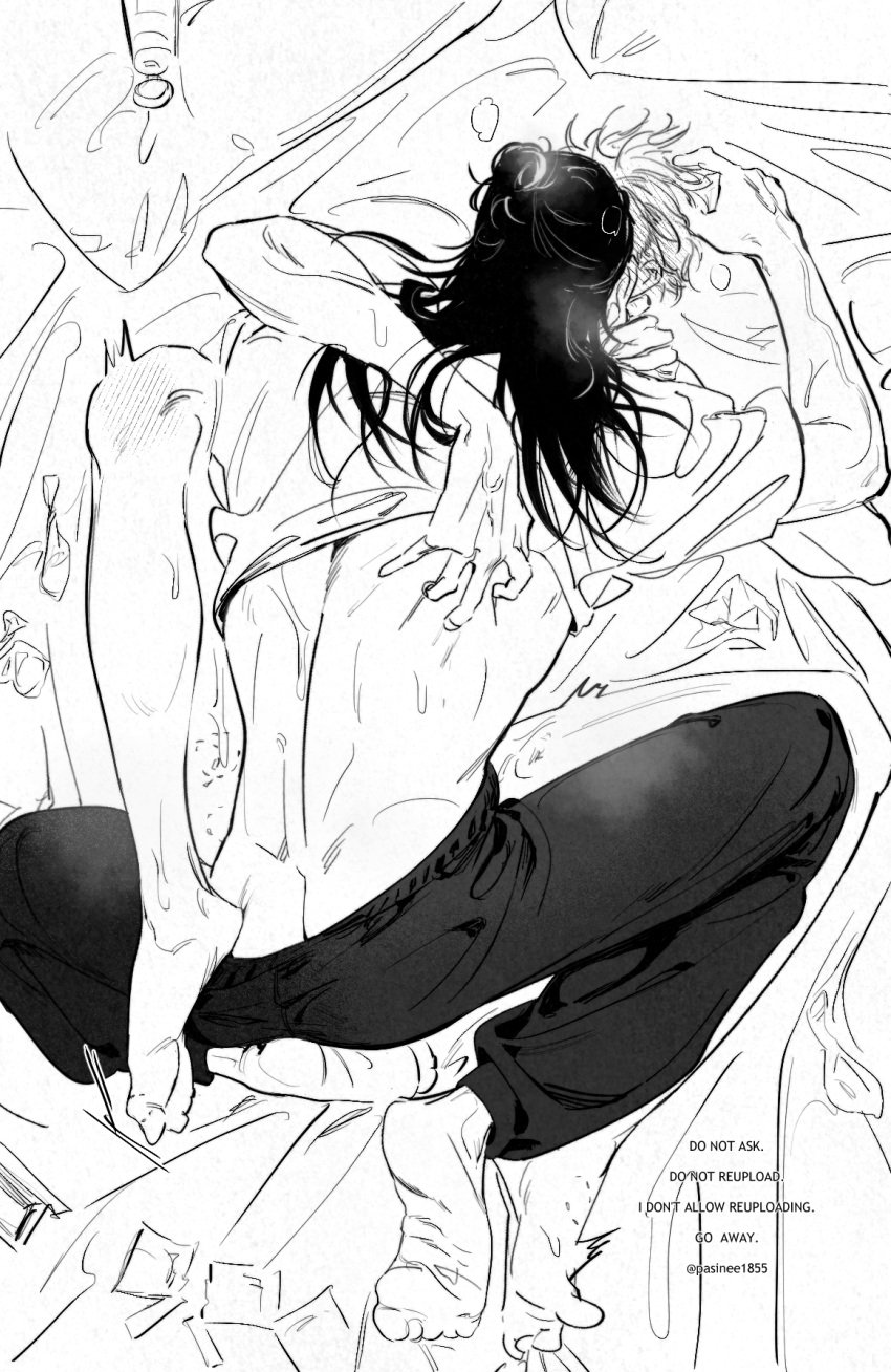 anal anal_sex anal_sex black_and_white gay gojou_satoru jujutsu_kaisen missionary_position suguru_geto yaoi