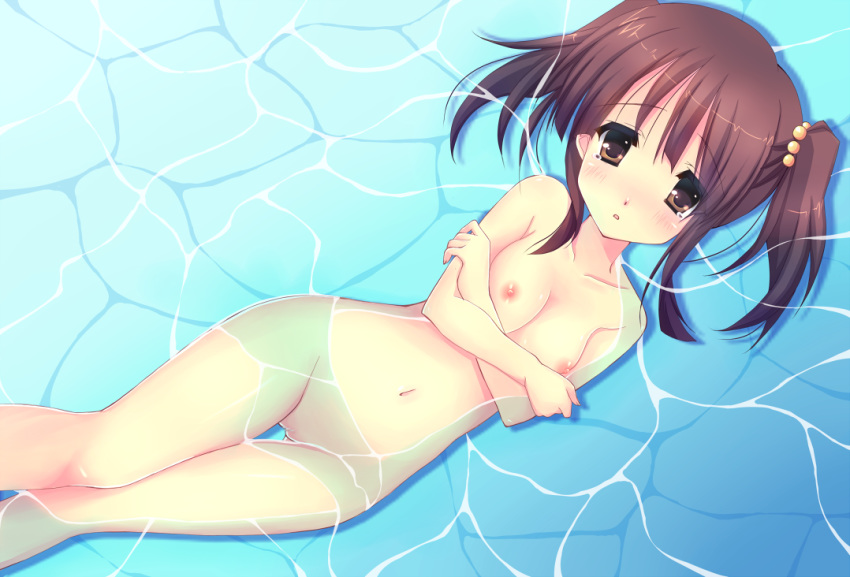 artist_request blush breasts brown_eyes brown_hair crossed_arms female hair_bobbles hair_ornament idolmaster idolmaster_cinderella_girls mosaic_censoring navel nipples nude ogata_chieri pussy solo thigh_gap tied_hair twintails v_vob water wet