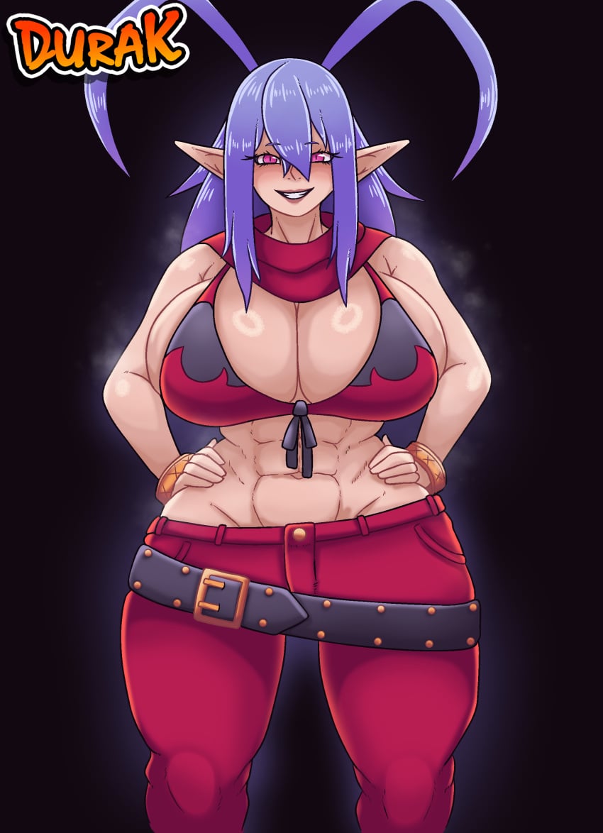 2025 abs blue_hair disgaea disgaea_d2 durak elf elf_ears female female_focus female_only gift laharl laharl-chan lips long_ears muscles muscular muscular_female nippon_ichi_software pink_eyes r63 rule63 rule_63 solo thick