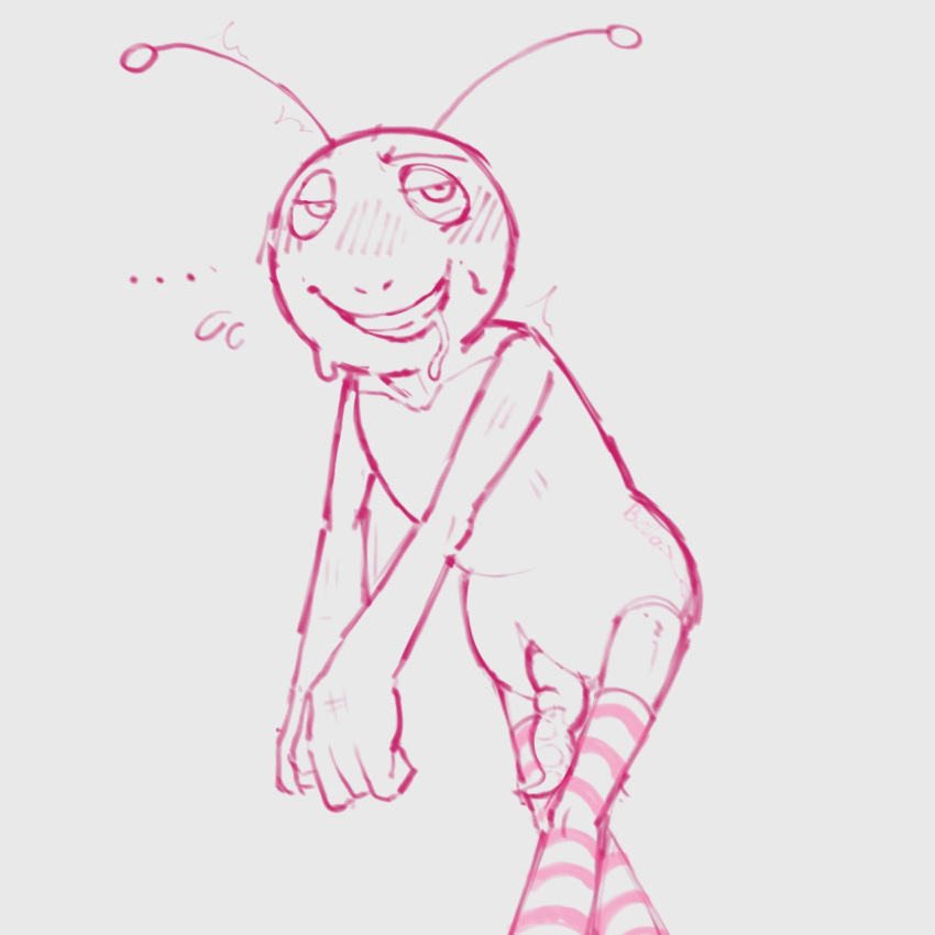 antennae antennae_(anatomy) blushing bugbo bugbo_(bensilly) crossed_legs drooling femboy half-closed_eyes nervous nervous_smile nervous_sweat sweat sweating tagme twink