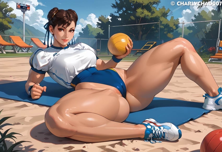 1girls ai_generated big_ass bloomers buruma charlychad007 chun-li mature_female milf solo street_fighter thick_legs wide_hips