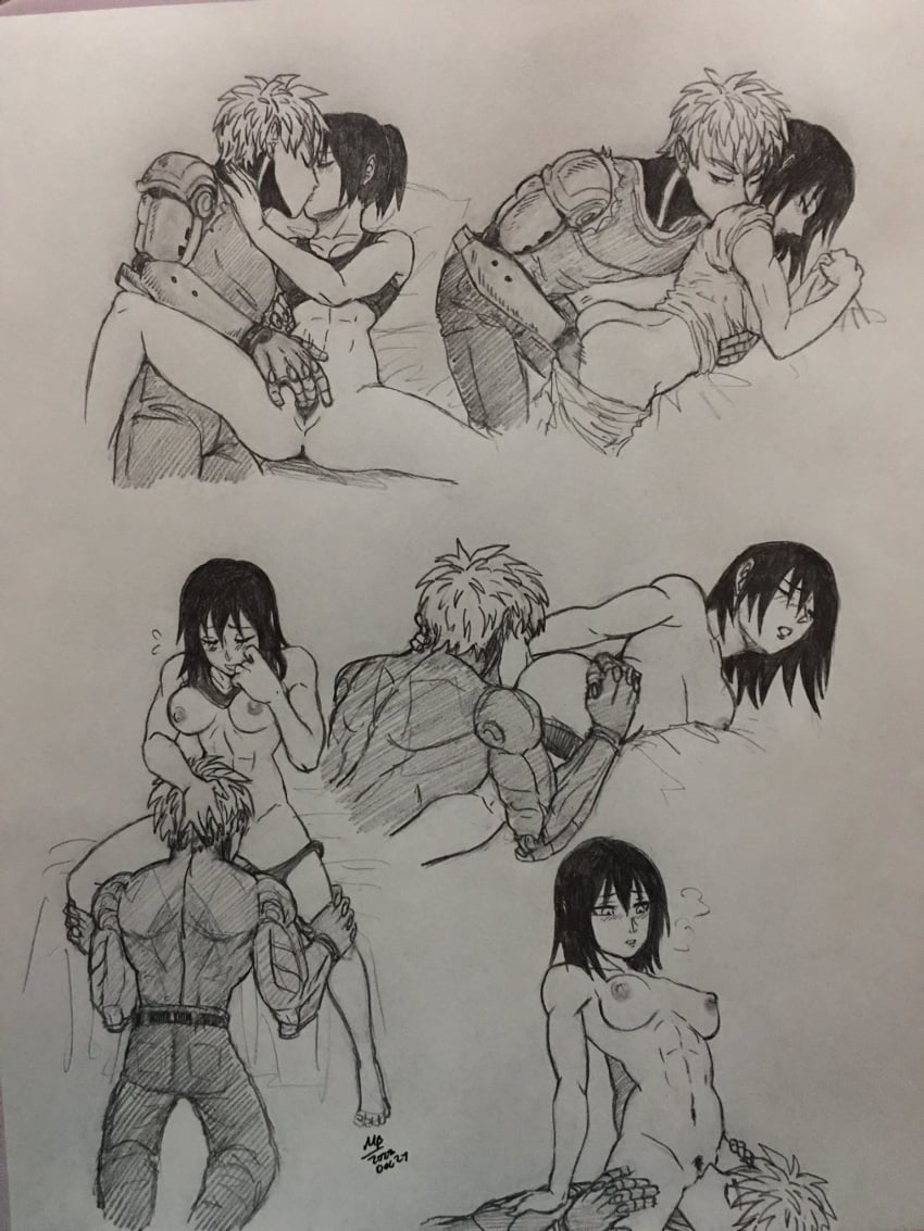 1boy 1girls ass breasts cunnilingus female fingering fingering_ass fingering_partner fingering_pussy genos greyscale kissing male multiple_views oc oc_x_canon one-punch_man original_character pussy riding_face robot robot_boy toned_female traditional_media_(artwork)