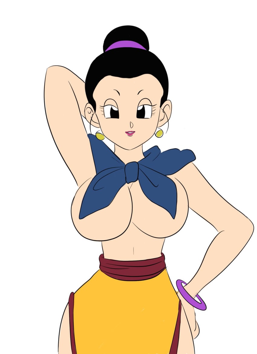 black_hair breasts chi-chi_(dragon_ball) chichi dragon_ball dragon_ball_z earrings female hair_ornament large_breasts nude smile solo