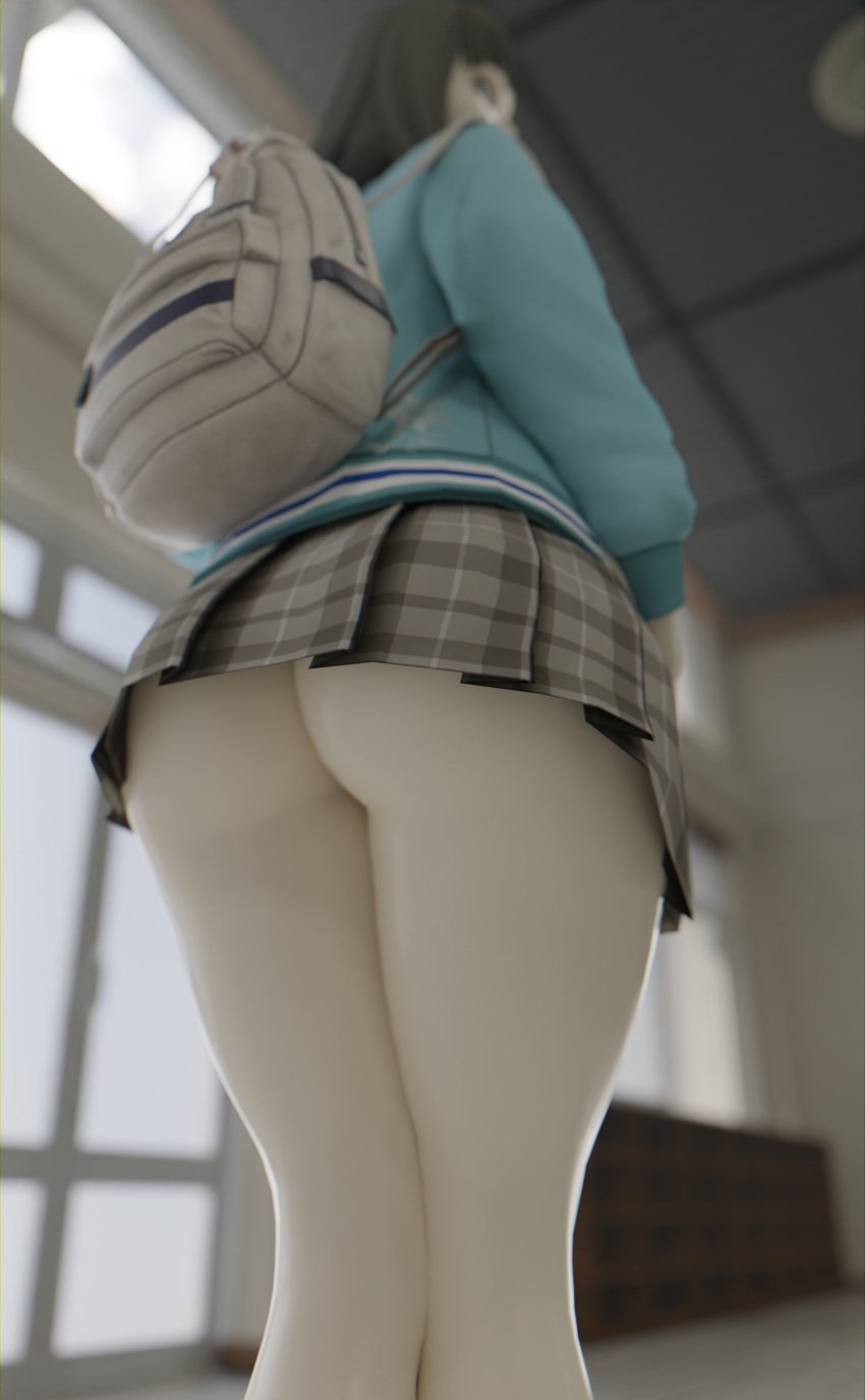 1girls 3d ass backpack bag big_ass black_hair bottomless bottomless_skirt clothing female female_only human isonokami_tao_(megami_tensei) megami_tensei pale_skin public school_uniform schoolgirl shin_megami_tensei shin_megami_tensei_v shiny_skin skirt thick_ass thick_thighs thighs thighs_together vensaku