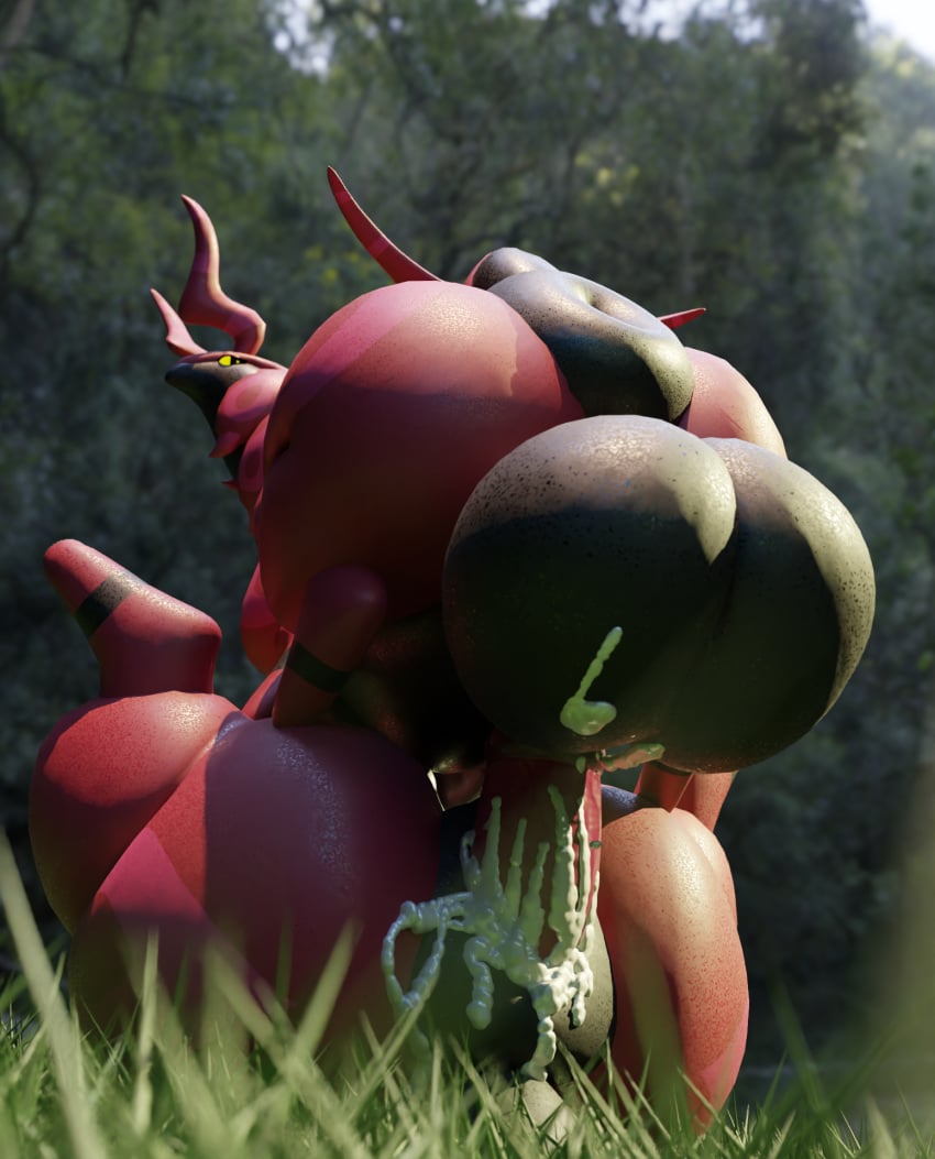 3d_(artwork) antennae_(anatomy) antennae_markings black_anus blender_(artwork) blender_cycles cum cum_inside cum_on_anus cum_on_balls depth_of_field ejaculation faceless_character faceless_male feral feral_on_feral feral_penetrating feral_penetrating_feral grass half-closed_eyes huge_butt huge_cock hyper_balls mating_press nauiho nintendo on_top perching_position pokemon pokemon_(species) puffy_anus quadruped raised_tail rear_view red_body scolipede size_difference yellow_sclera