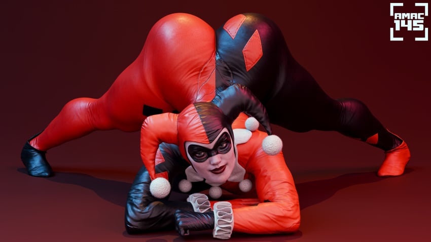 3d 4k absurd_res amac145 ass_focus dc_comics harley_quinn_(classic) harley_quinn_(injustice) jack-o_pose looking_at_viewer pinup rigid3d self_upload