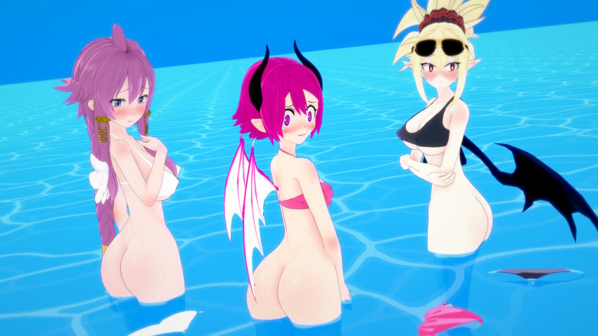 3d accidental_exposure artina ass bikini bikini_bottom bikini_top blush blush bottomless bottomless_female disgaea disgaea_2 disgaea_3 disgaea_4 embarrassed embarrassed_nude_female enf exposed_ass female koikatsu multiple_girls nippon_ichi_software nude ocean raspberyl rozalin sea thick_ass ultimateenf wardrobe_malfunction