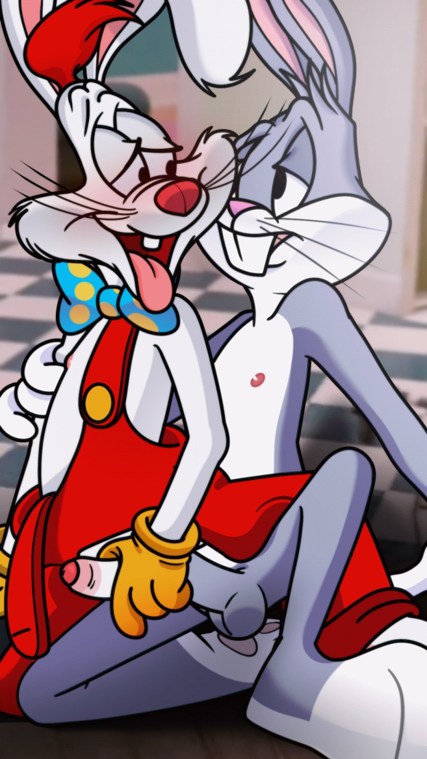 2d_animation 3_toes amblin_entertainment anal anal_sex animated anthro anthro_on_anthro anthro_penetrated anthro_penetrating anthro_penetrating_anthro arm_grab balls big_penis black_eyes blue_bow_tie blush bow_tie buckteeth bugs_bunny clothing crossover disney duo erection feet floppy_ears foreskin genitals glans gloves gloves_only grey_balls grey_penis hair hairlessboyblunder handwear handwear_only hi_res humanoid_genitalia humanoid_penis intraspecies lagomorph leporid looney_tunes loop male male/male male_penetrated male_penetrating male_penetrating_male mammal masturbating_while_penetrated masturbation mostly_nude nipples open_mouth open_overalls overalls pawpads penetration penile penile_masturbation penis penis_size_difference pink_glans pink_inner_ear pink_nipples pink_nose pink_pawpads rabbit red_clothing red_hair red_nipples red_nose red_overalls roger_rabbit sex short_playtime smile teeth thrusting toes tongue tongue_out warner_bros warner_brothers whiskers white_clothing white_gloves white_handwear who_framed_roger_rabbit yellow_bow_tie